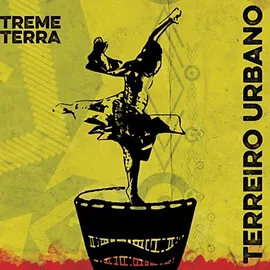 Capa do álbum "Terreiro Urbano" da Cia Treme Terra, com elementos gráficos que evocam a ancestralidade e a cultura negra.